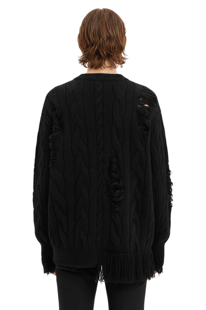 Frayed Hem Cable Knit Sweater na2418