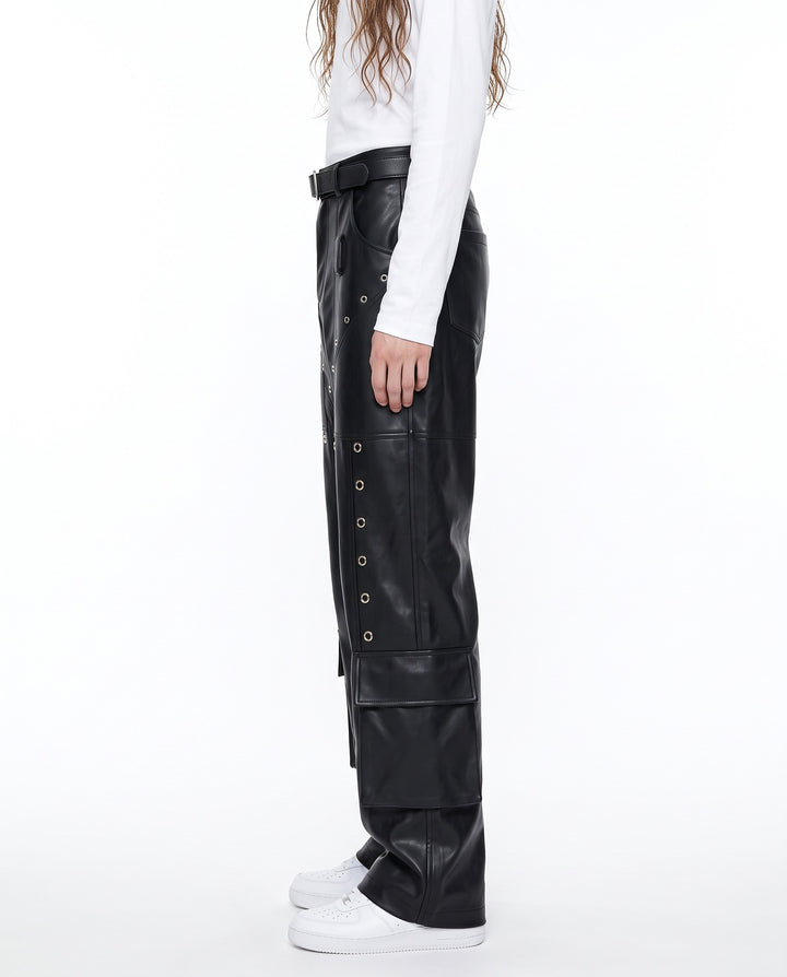 Leather Cargo Pants na3201