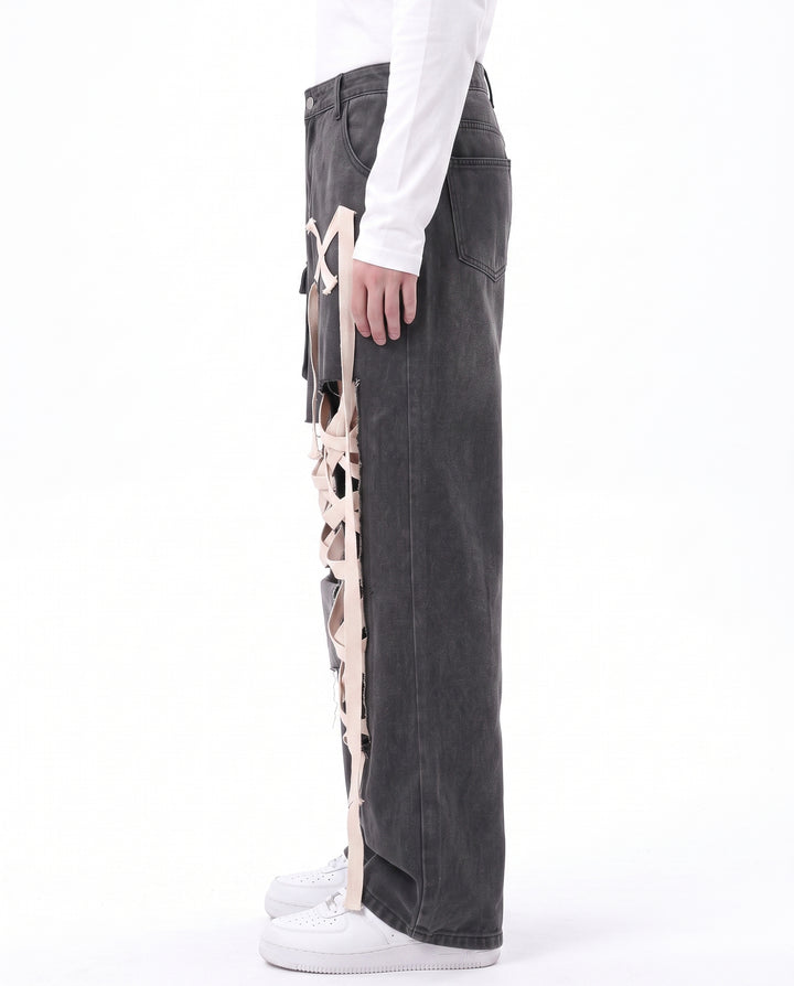 Lace-Up Cargo Jeans na2973