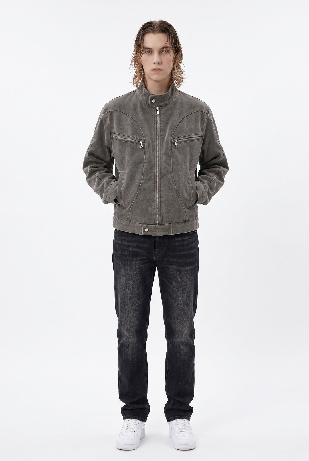 Washed Moto Jacket na2763