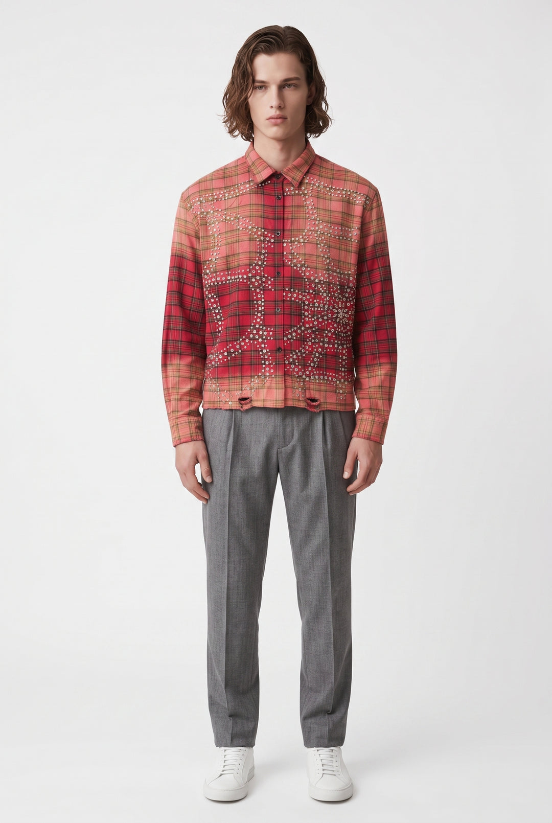 Rhinestone Plaid Shirt na2771