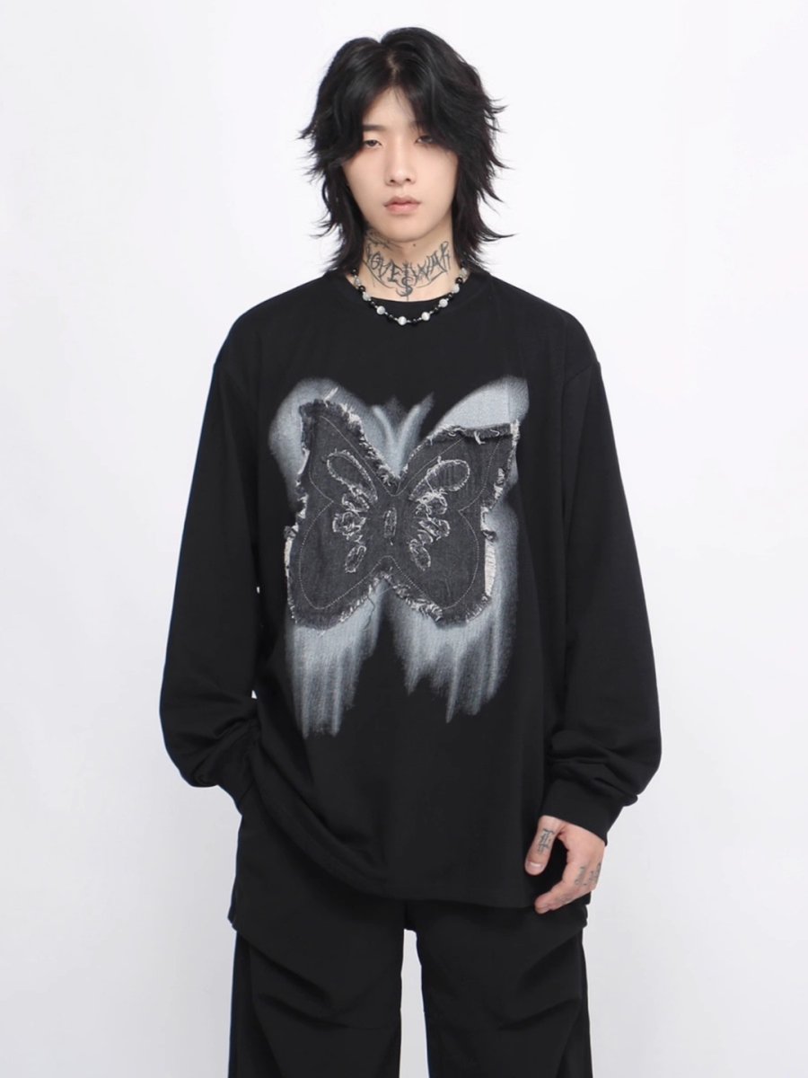 【Mz】washed butterfly long-sleeved T-shirt na1475