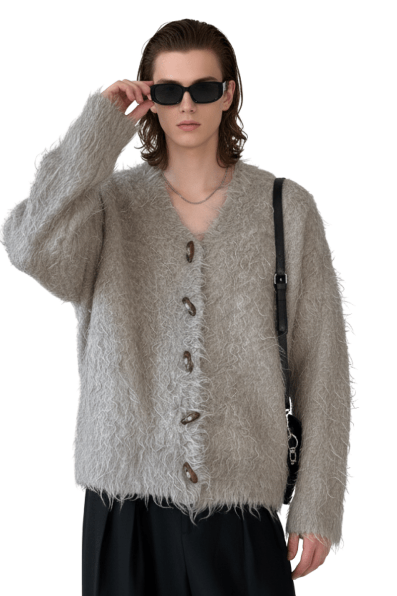Loose Shaggy Knit Cardigan na2430