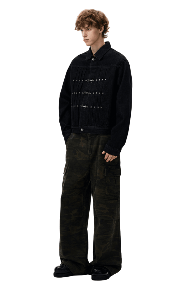 Vintage Black Studded Hook Denim Jacket na2386