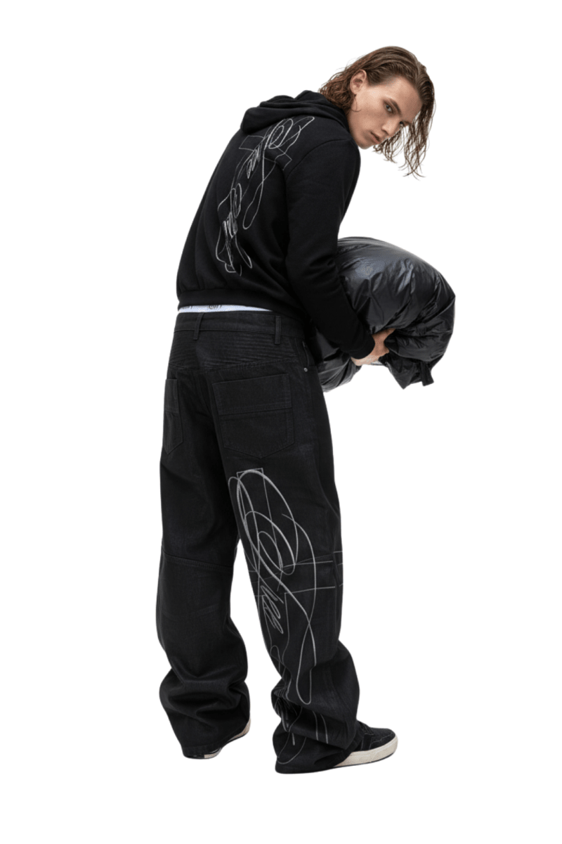 Abstract Line Wide-Leg Denim  na2392