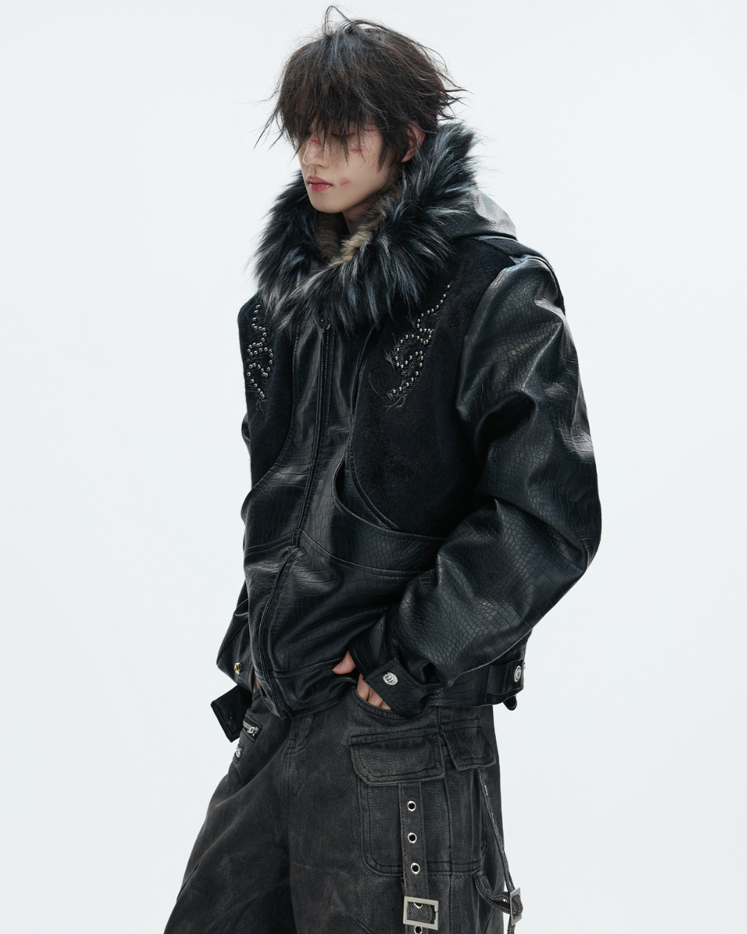 【ArguE CulturE】Back Stud Leather Hood Jacket na2291