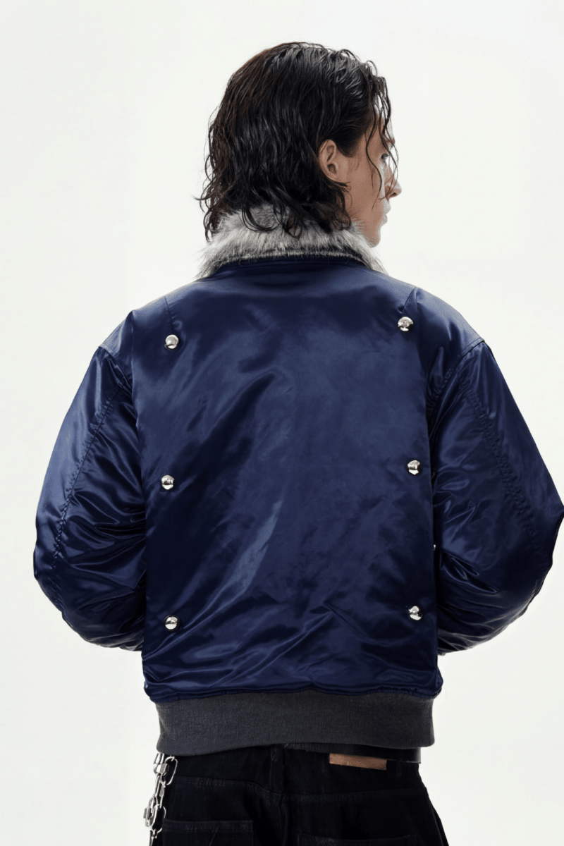 Glossy Nylon Fur Bomber Jacket na2367 