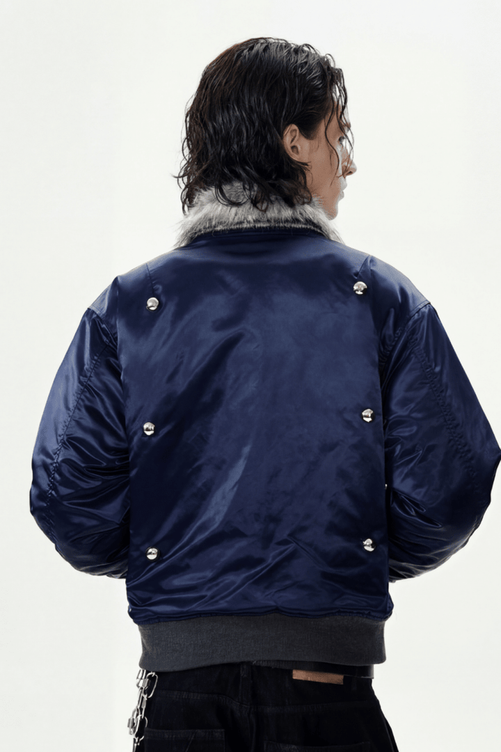 Glossy Nylon Fur Bomber Jacket na2367 