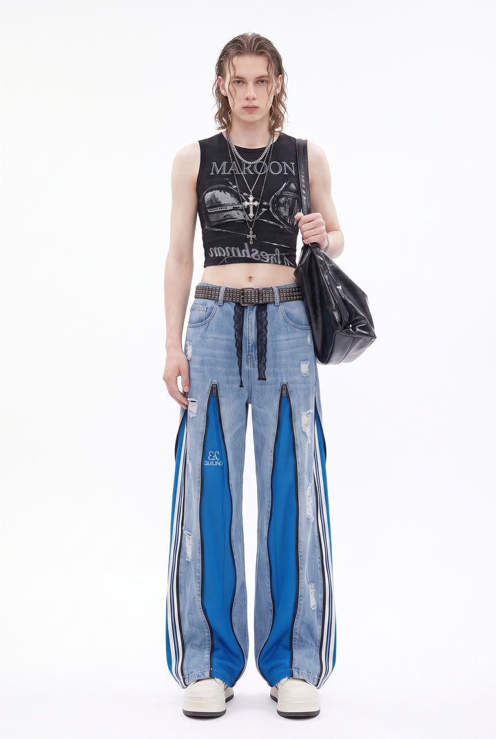 Patchwork Wide Jeans na2841
