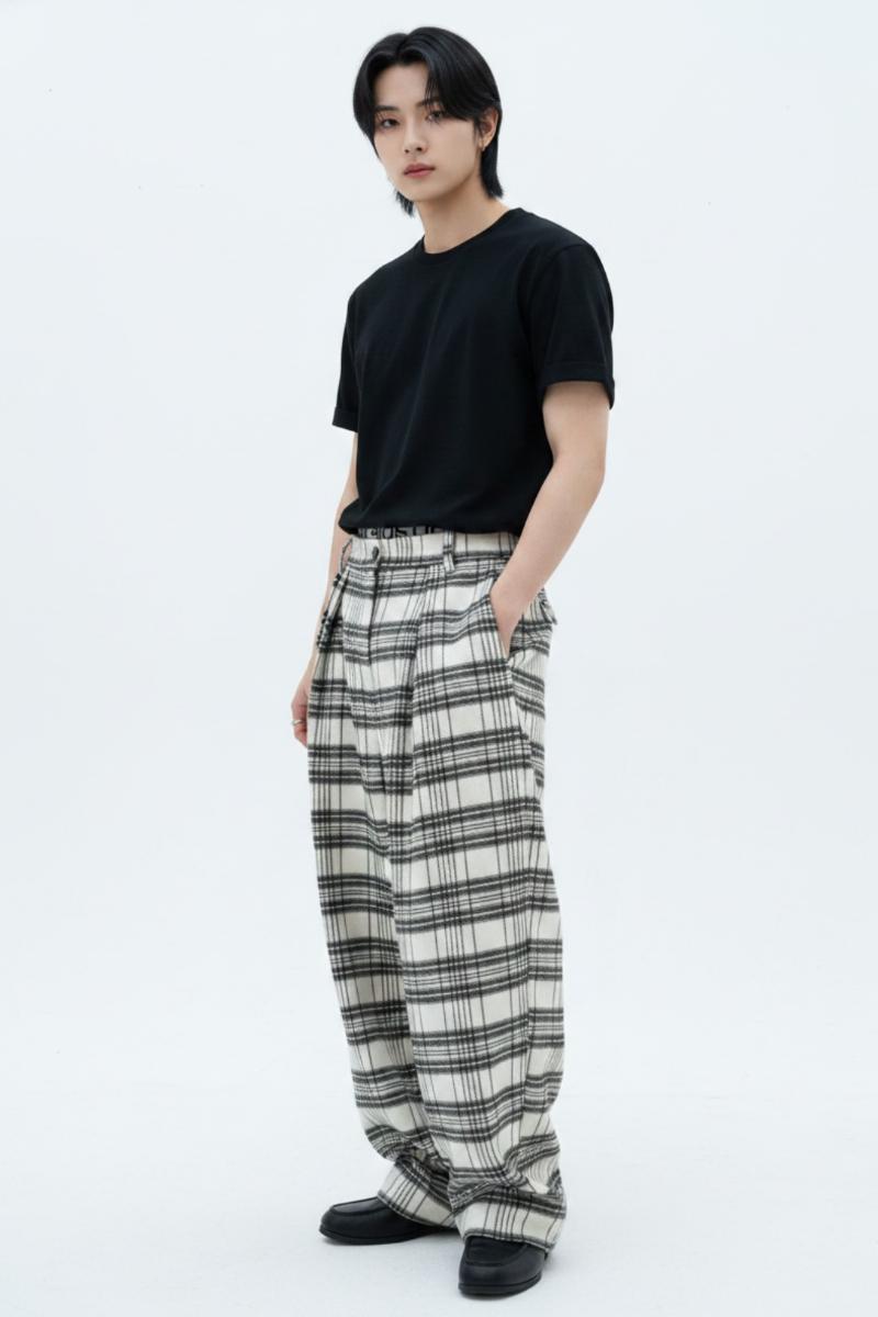 Plaid Wide Trousers  na2584
