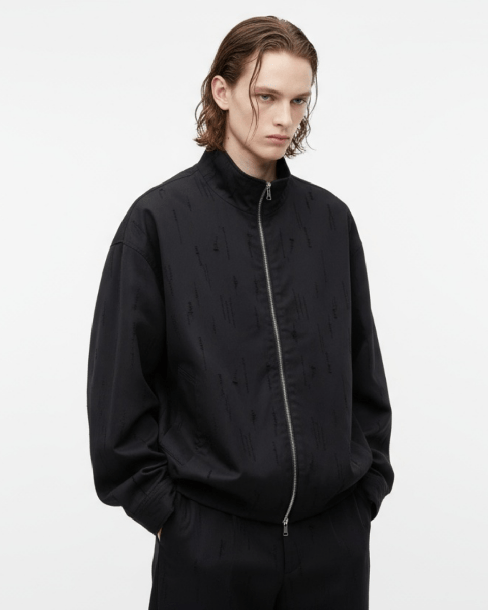[Nanostudio]Black Oversized Nylon Zip Jacket na2226