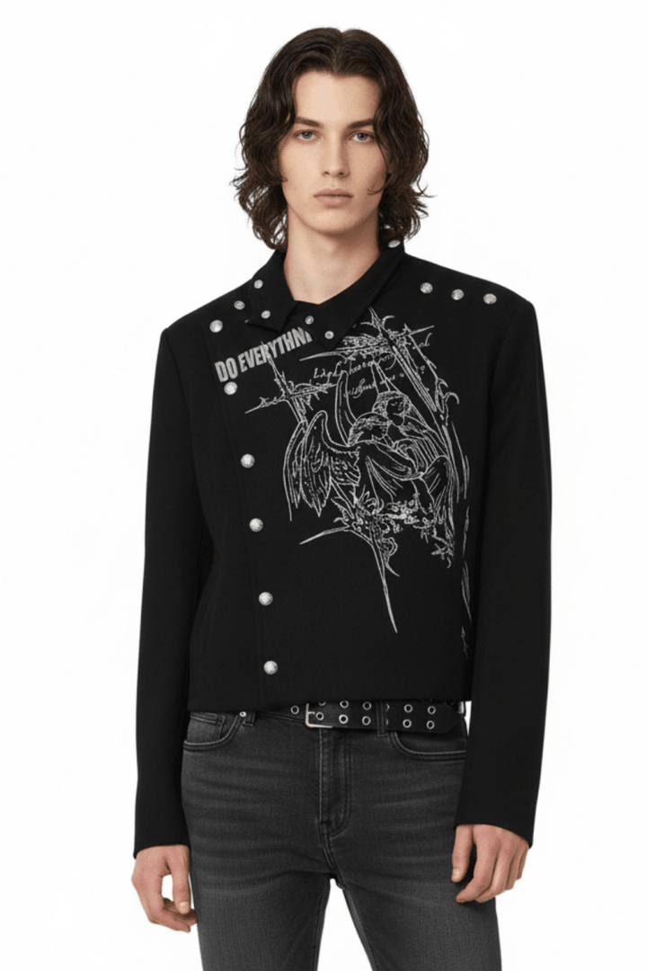 Edgy graphic print studded outerwear na2470