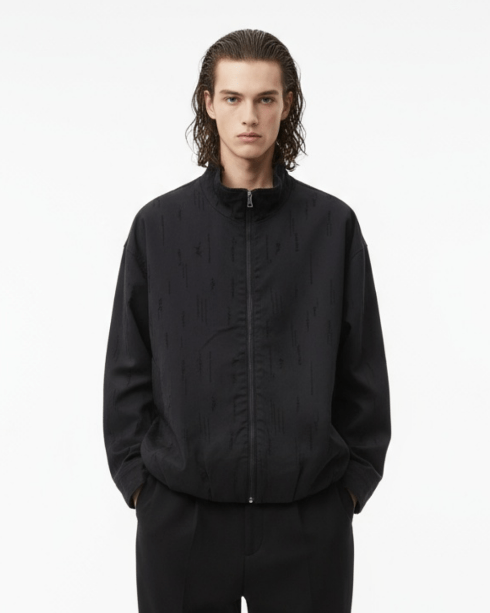 [Nanostudio]Black Oversized Nylon Zip Jacket na2226
