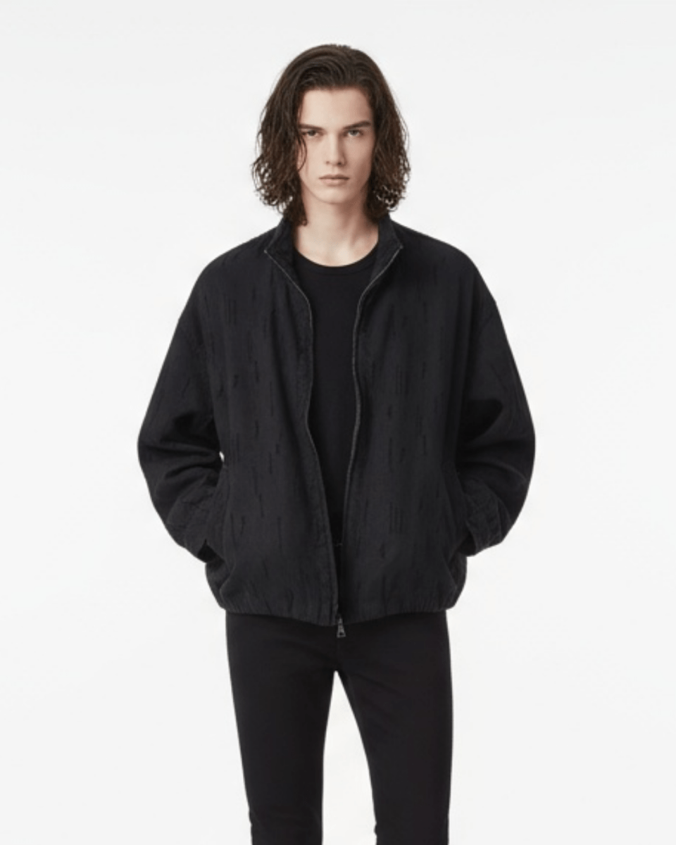 [Nanostudio]Black Oversized Nylon Zip Jacket na2226