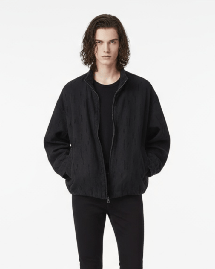 [Nanostudio]Black Oversized Nylon Zip Jacket na2226