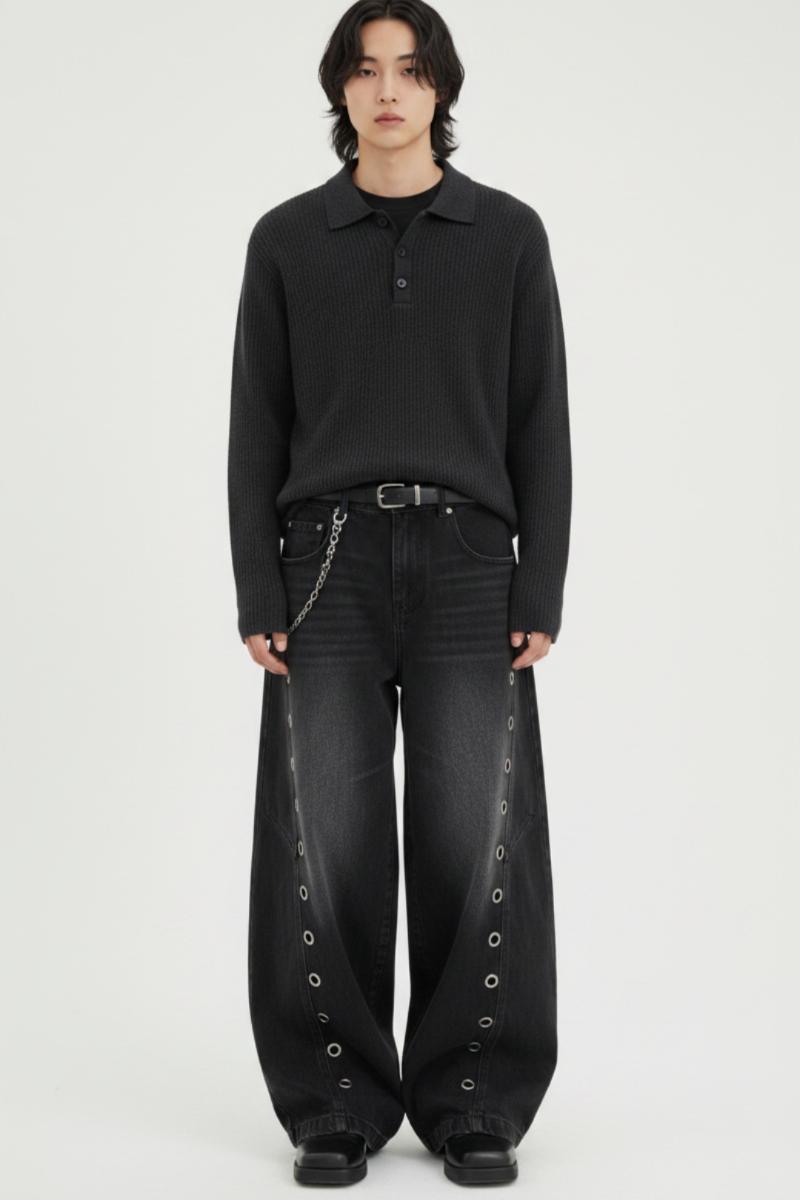 Grommet Wide Jeans  na2509