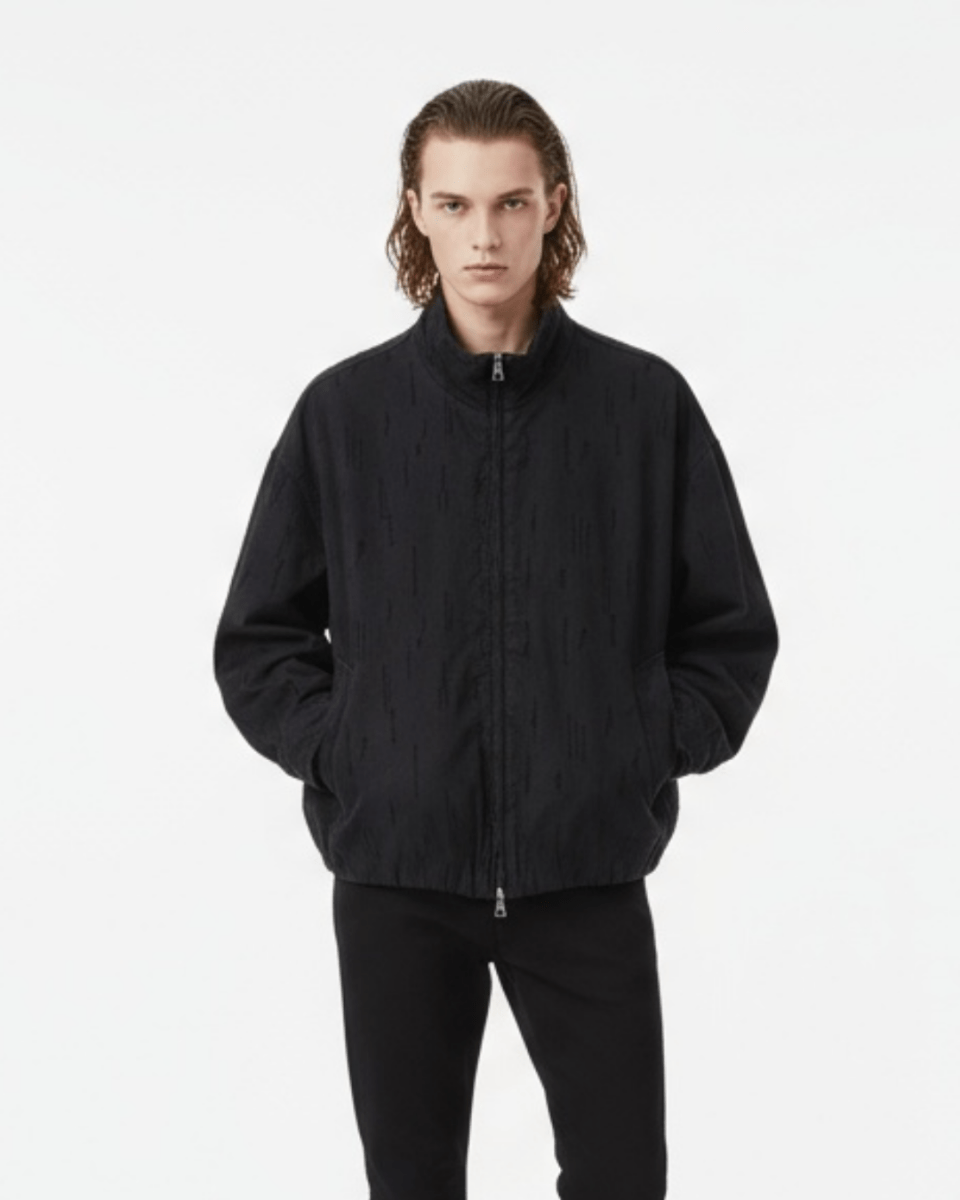 [Nanostudio]Black Oversized Nylon Zip Jacket na2226