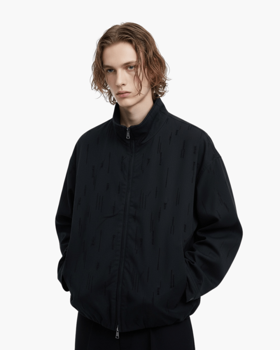 [Nanostudio]Black Oversized Nylon Zip Jacket na2226