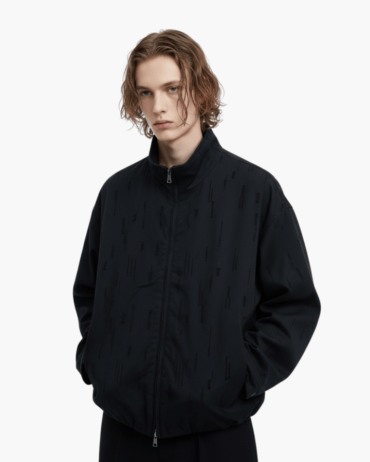 [Nanostudio]Black Oversized Nylon Zip Jacket na2226
