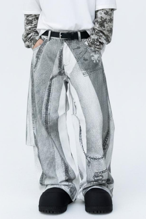 Patterned Wide Jeans  na2566