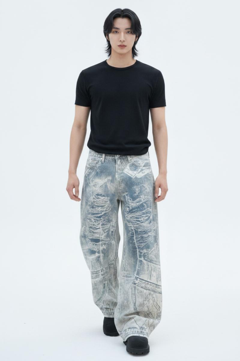 Graphic Denim Pants  na2628