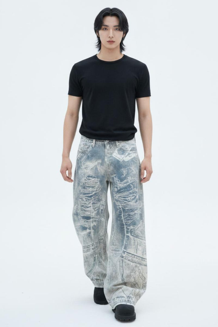 Graphic Denim Pants  na2628
