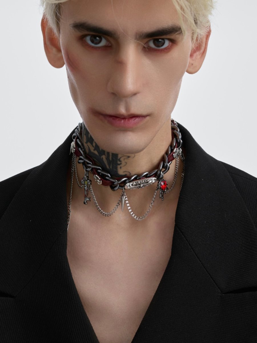 【Struc Ton】 leather punk necklace na1448