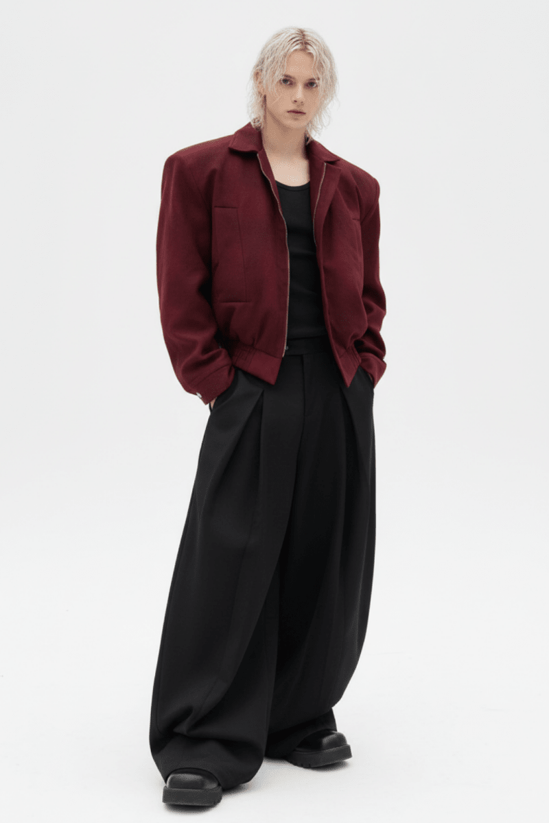 Burgundy cropped zip-up jacket na2469