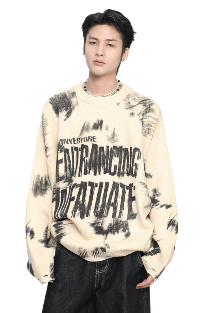 Distressed Letter Knit Sweater na2448