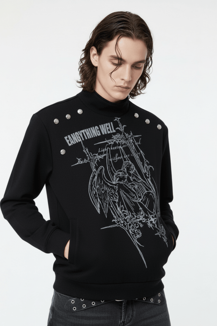 Edgy graphic print studded outerwear na2470