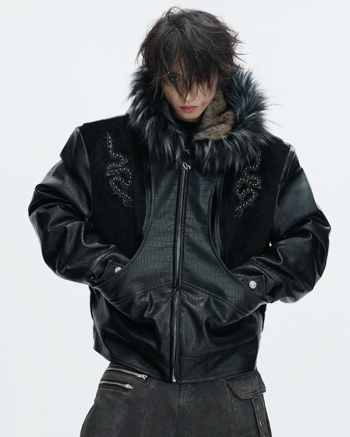 【ArguE CulturE】Back Stud Leather Hood Jacket na2291