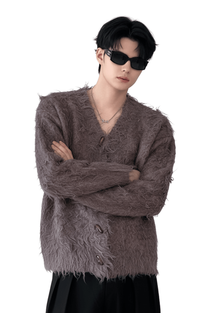 Loose Shaggy Knit Cardigan na2430