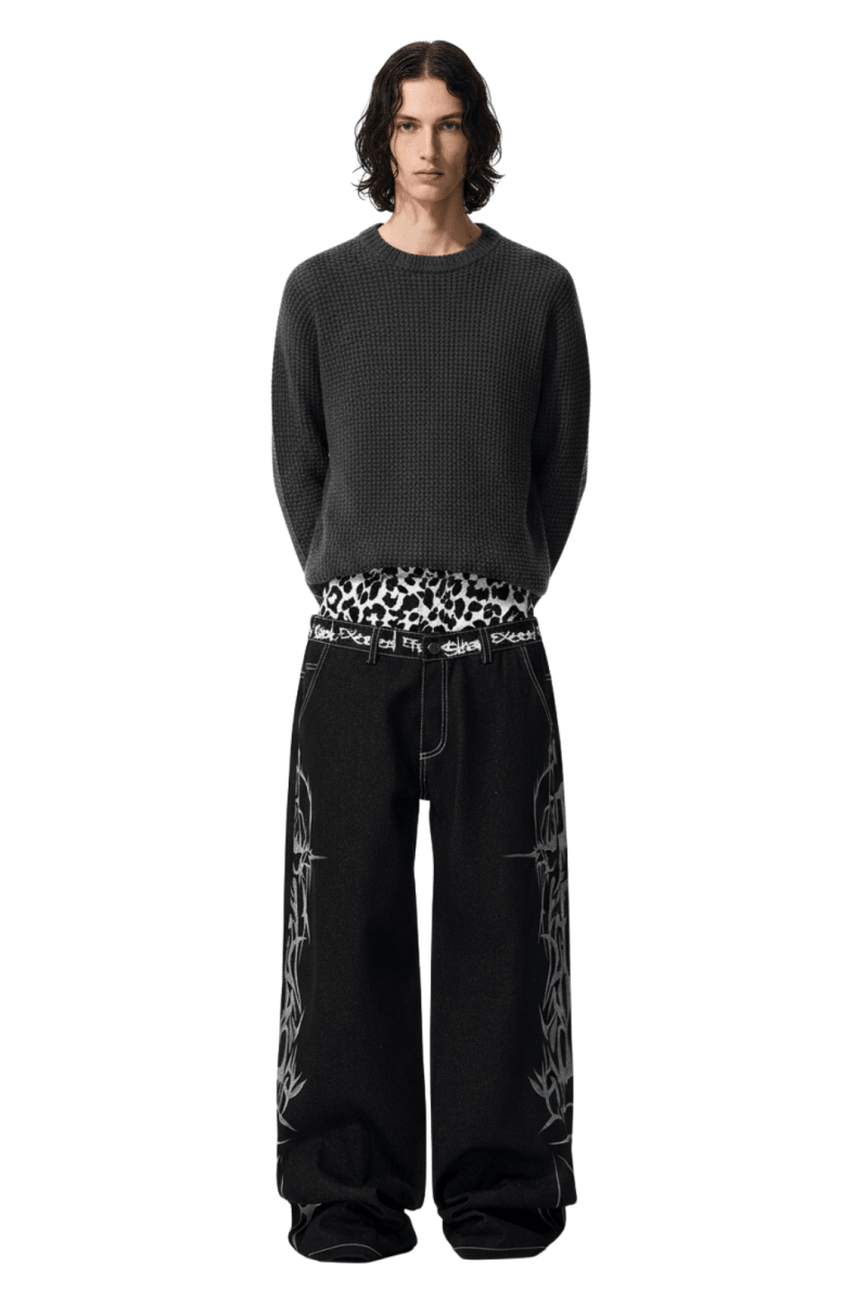 Tribal Flame Wide Denim Jeans  na2393