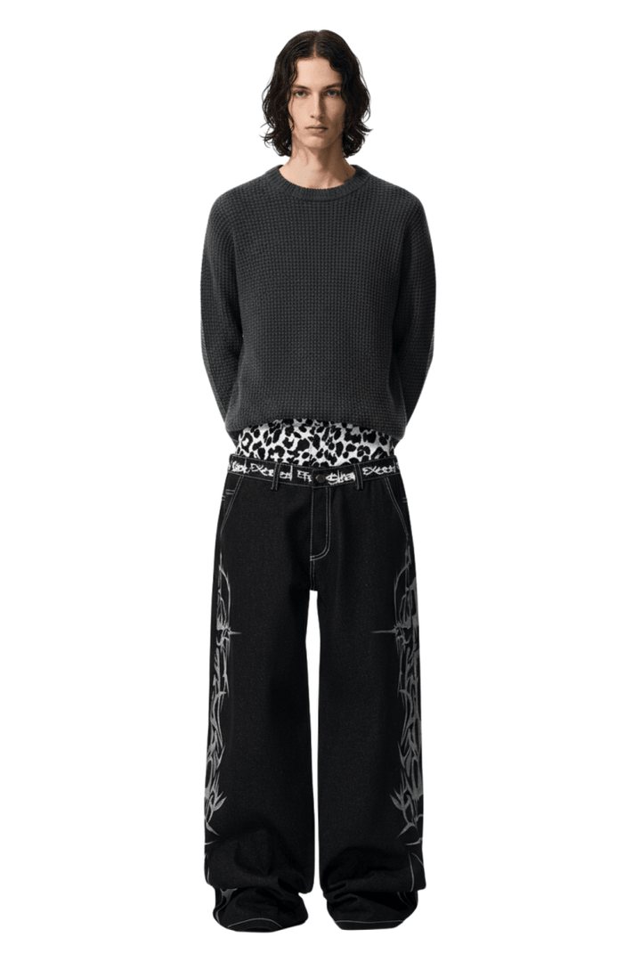 Tribal Flame Wide Denim Jeans  na2393