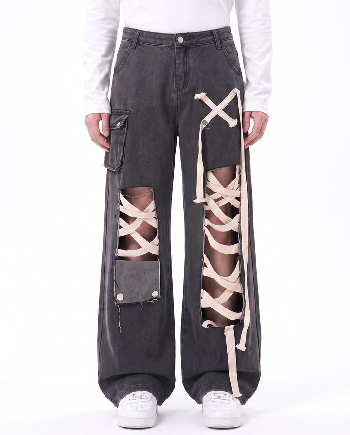 Lace-Up Cargo Jeans na2973