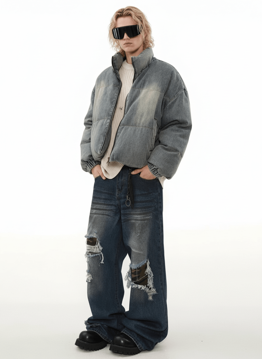 [MRNEARLY] washed denim down jacket na1757