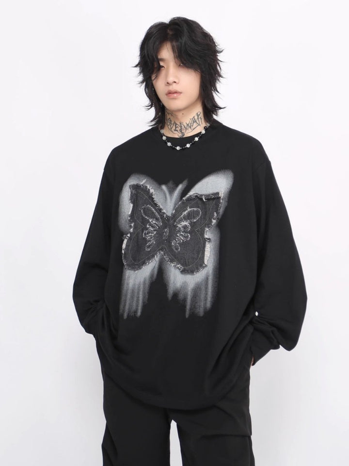 【Mz】washed butterfly long-sleeved T-shirt na1475