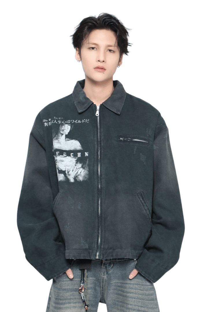 Faded Print Casual Jacket na2454