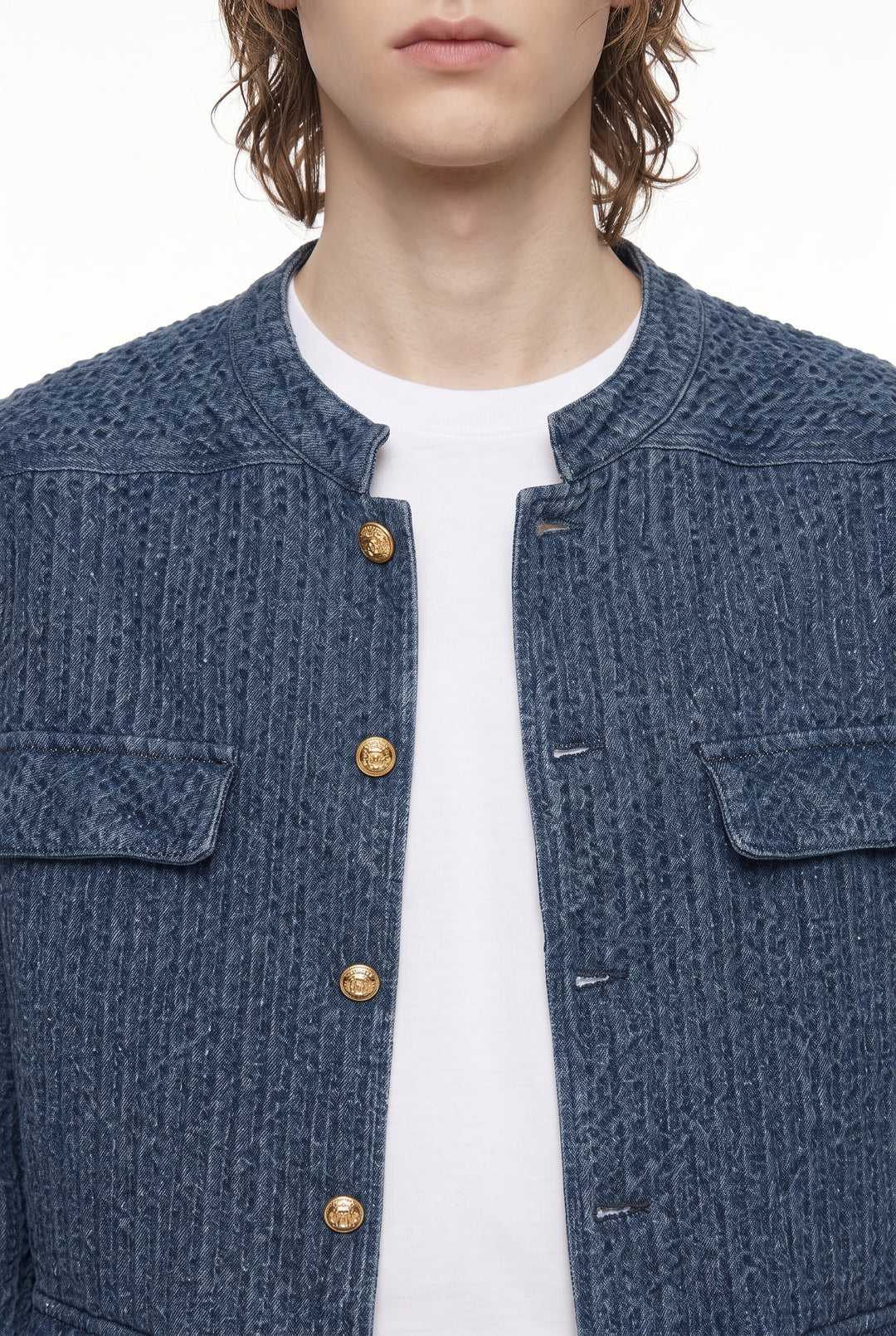 Collarless Denim Jacket na2801
