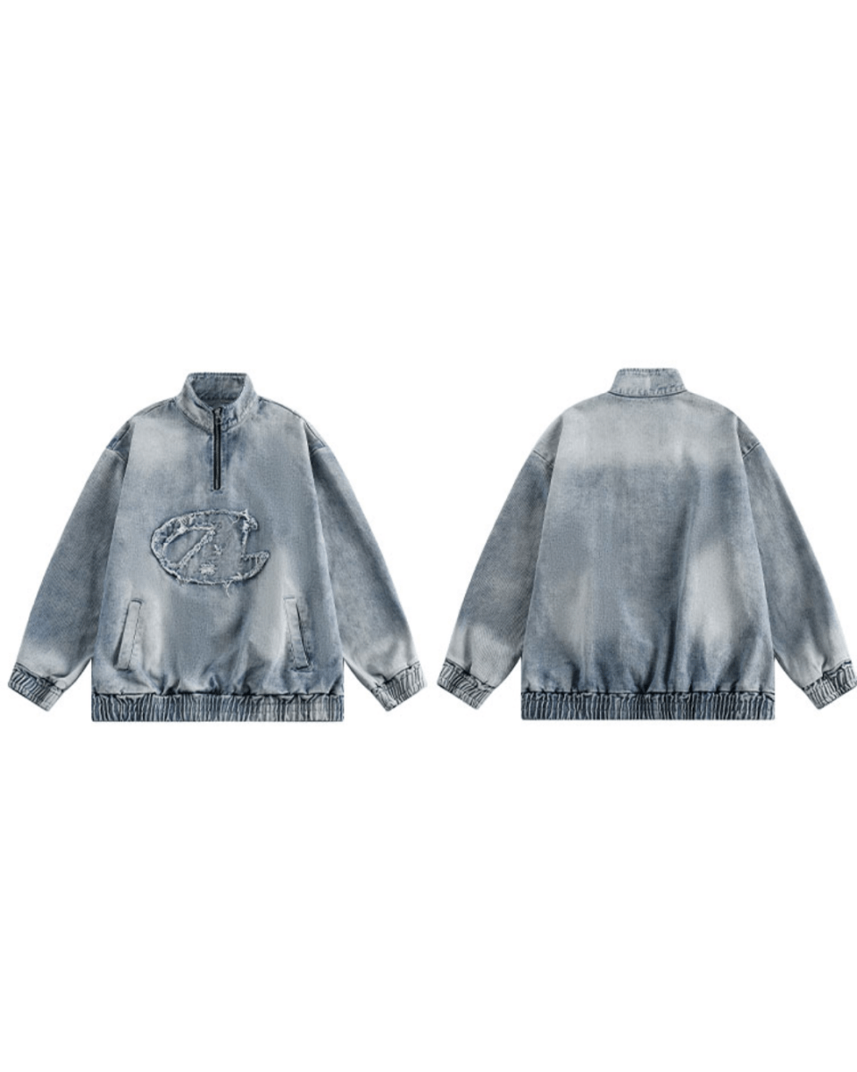 Nanostudio Frayed Edge Denim Half-Zip Pullover (na2210)