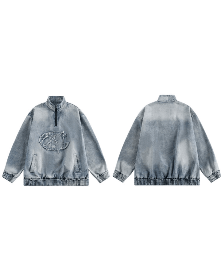 Nanostudio Frayed Edge Denim Half-Zip Pullover (na2210)