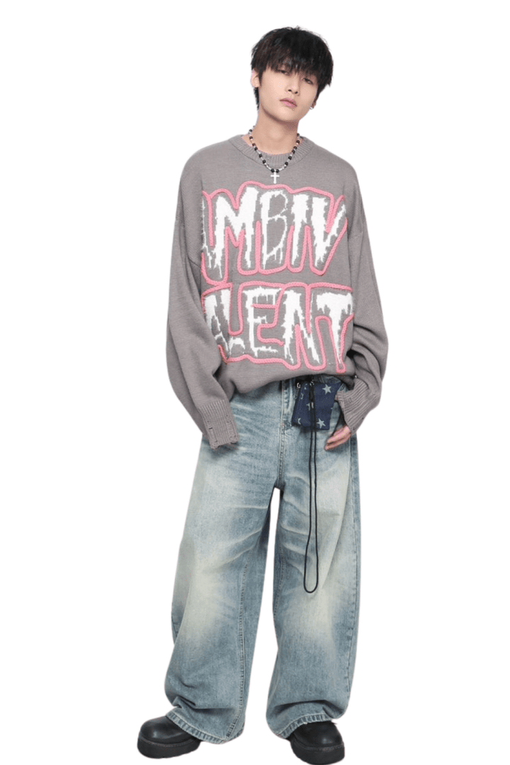 Loose Fit Letter Knit Sweater na2462