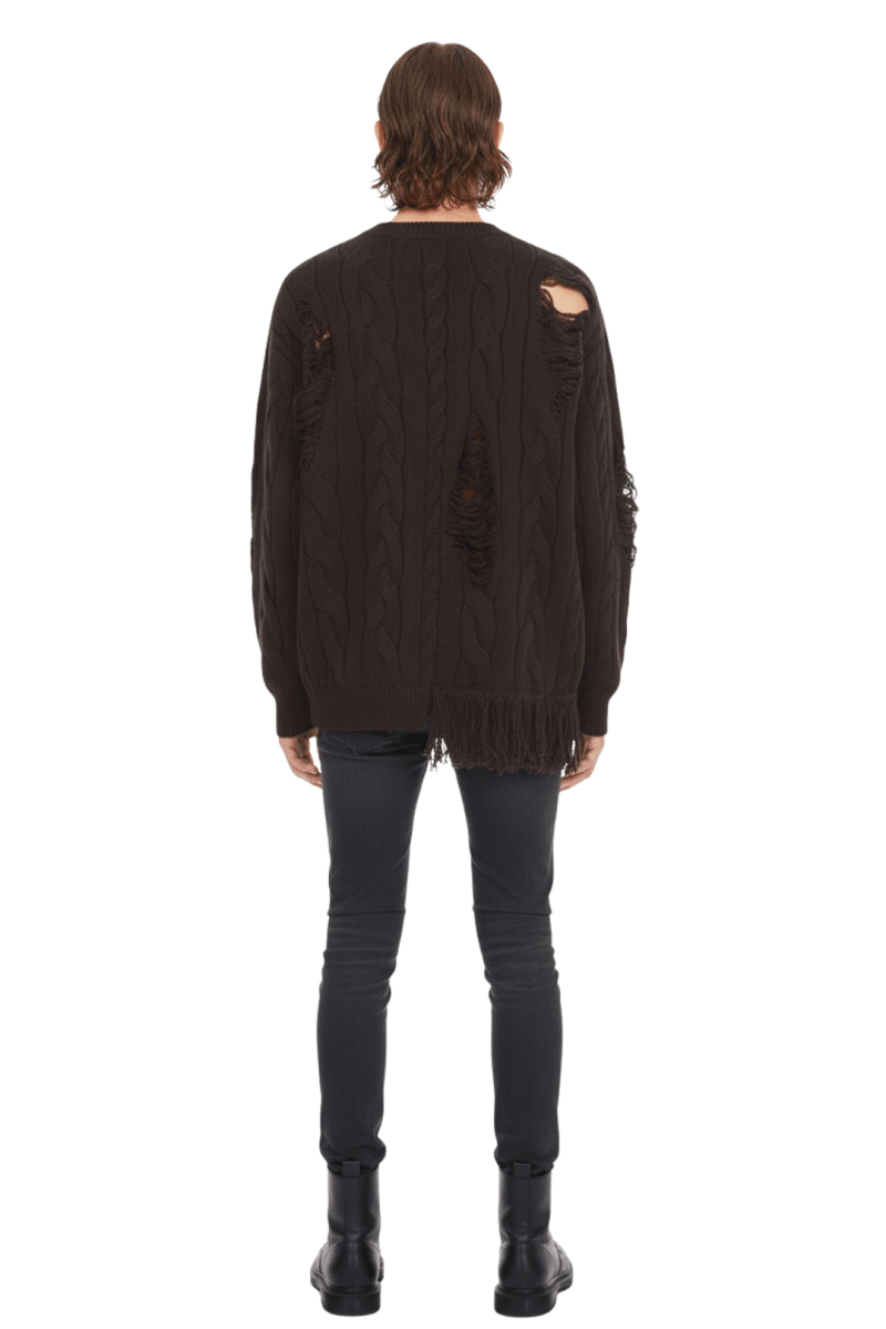 Frayed Hem Cable Knit Sweater na2418
