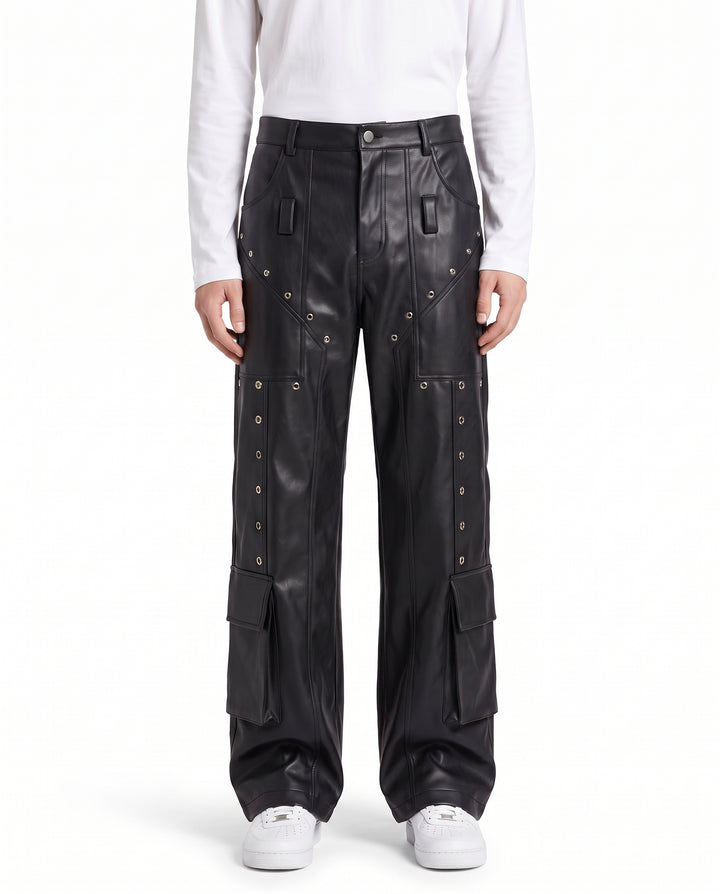 Leather Cargo Pants na3201