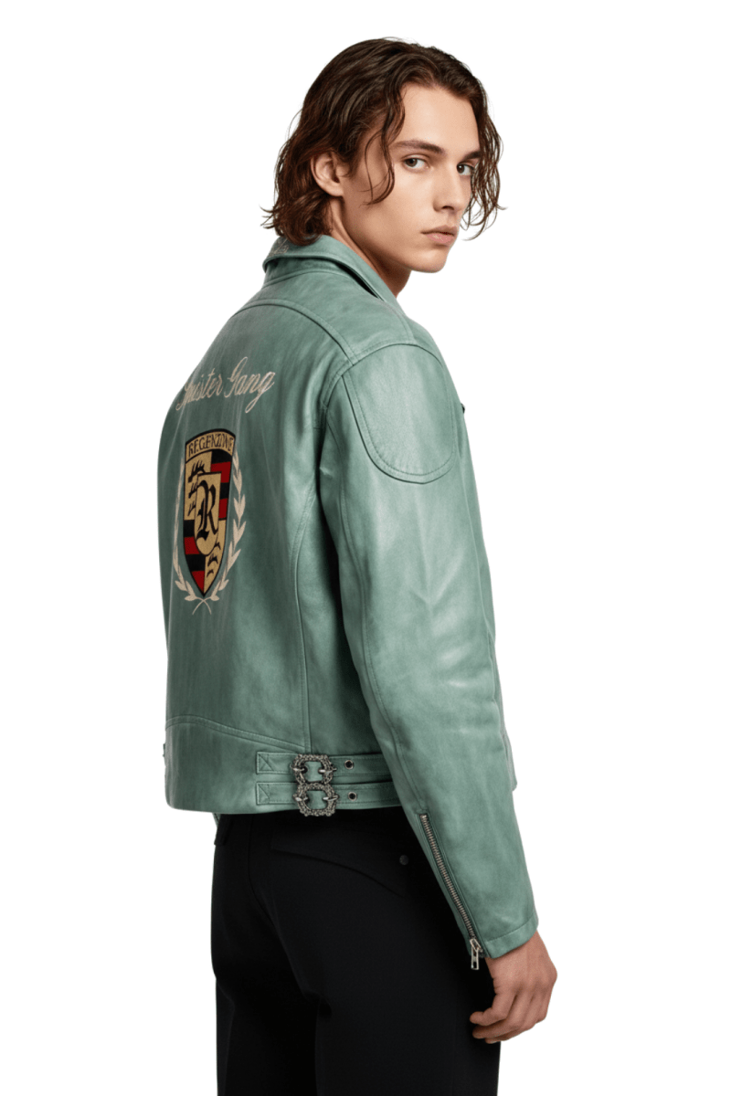 Cropped Racing Emblem Leather Jacket  na2389
