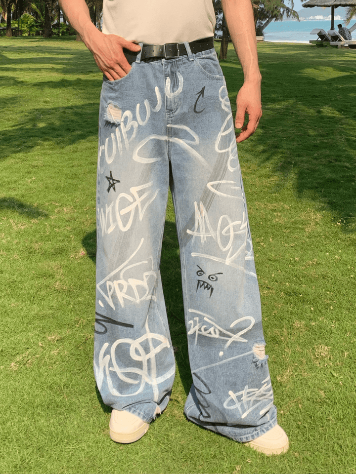 [CUIBUJU] LOGO fun graffiti design jeans na1166 