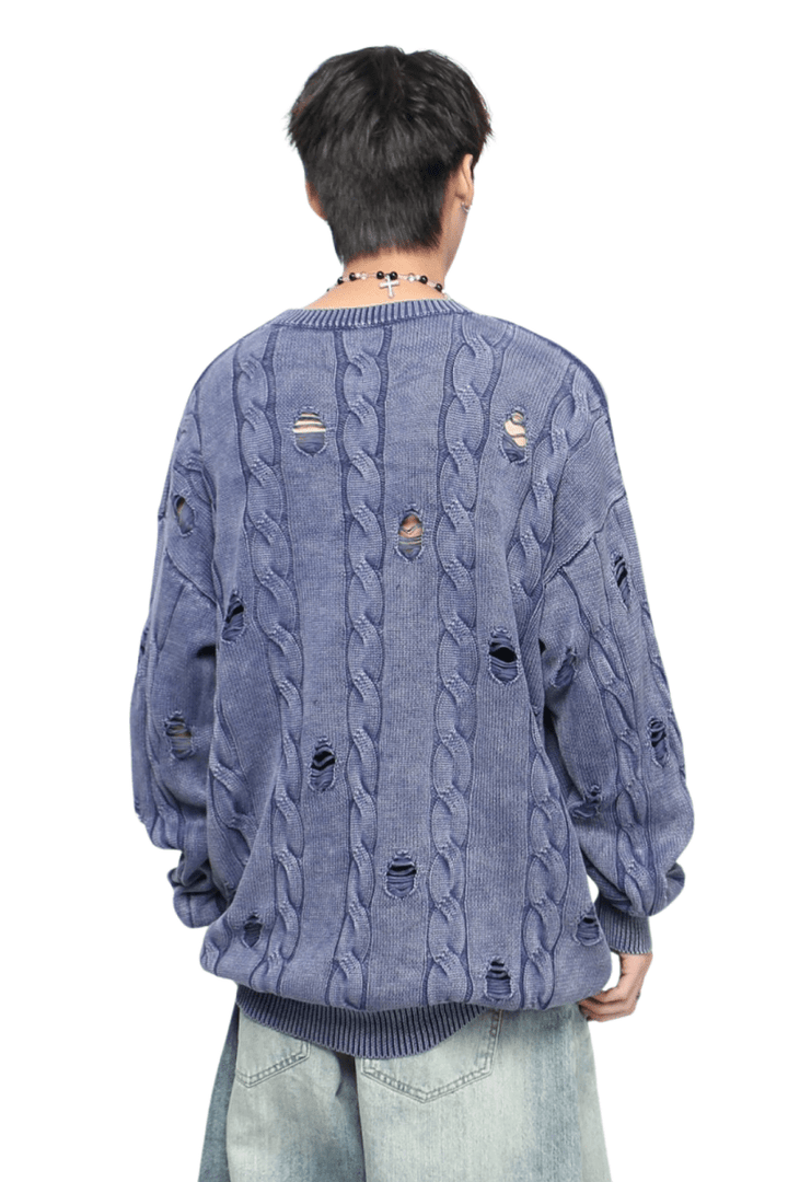 Destroyed Cable Knit Sweater na2443