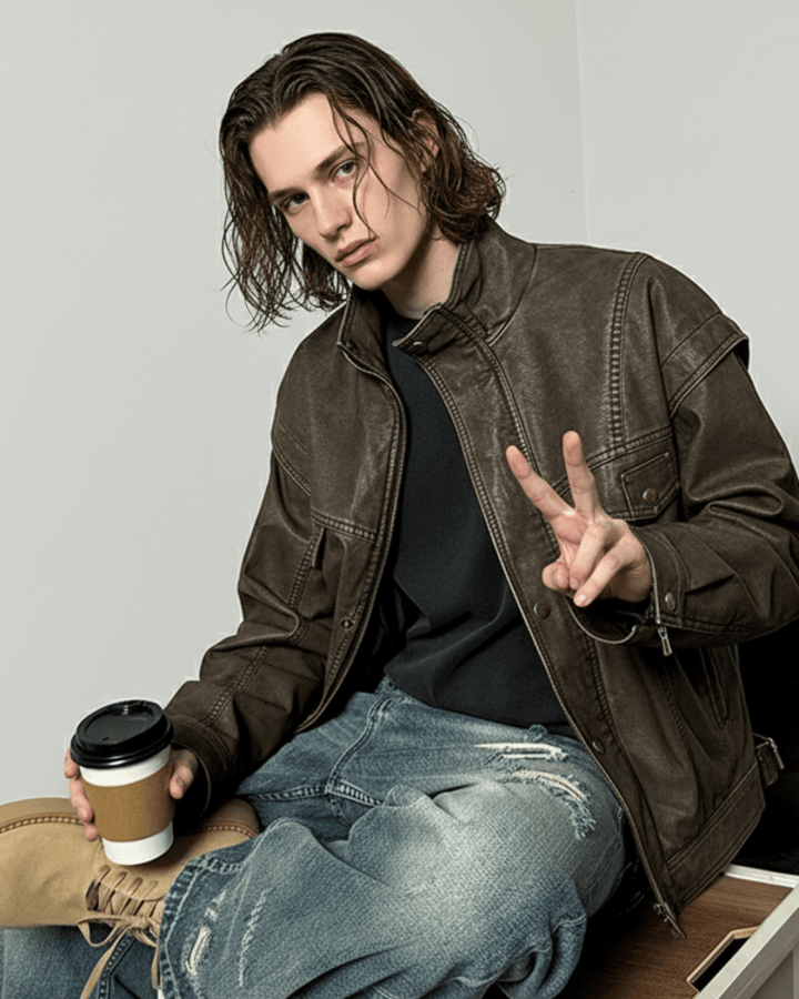 Vintage Brown Leather Truck Jacket  na2264