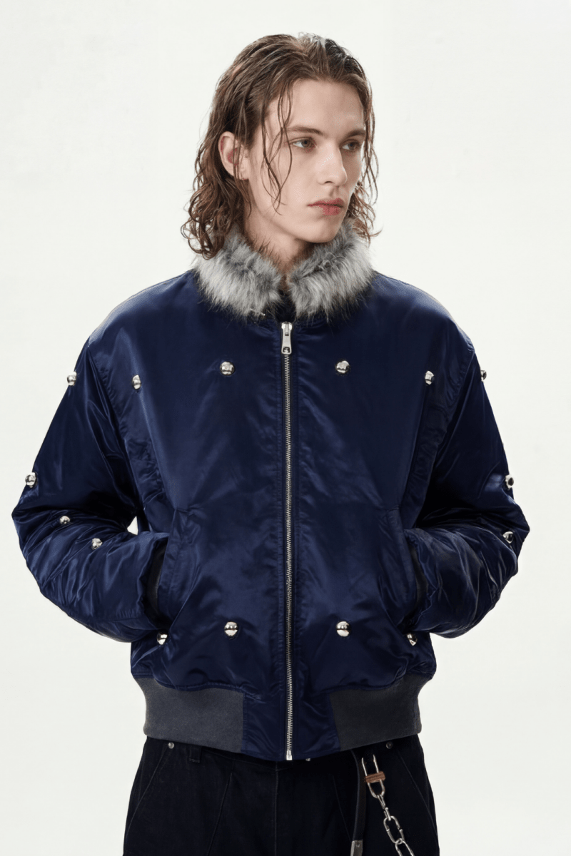 Glossy Nylon Fur Bomber Jacket na2367 