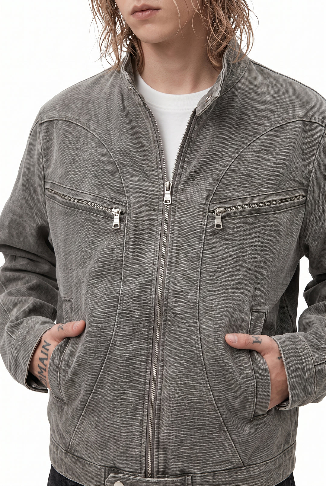 Washed Moto Jacket na2763
